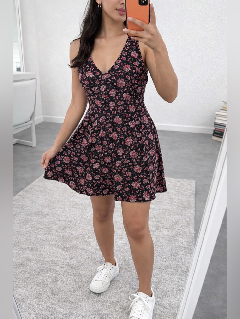 Forever 21 Floral Mini Dress Black Red Fit & Flare Size Large